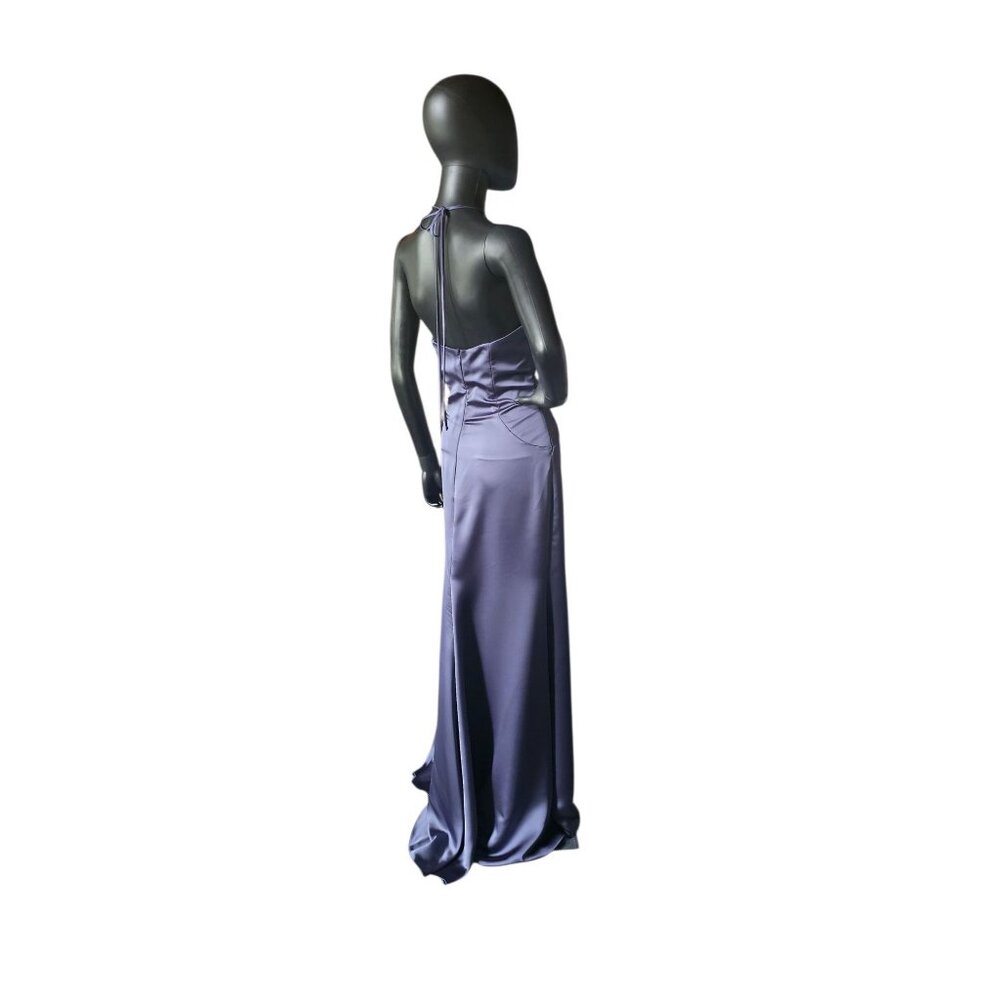 Dusk (Blue) Silky Satin Halter Haxi Bridesmaid Dress - Mori Lee - Picture 9 of 10